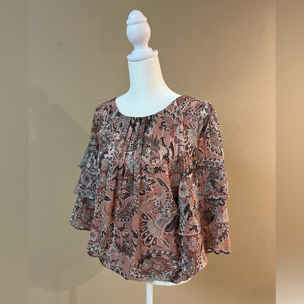 Women’s Size XS Paisley and Floral Pink Ruffle Blouse